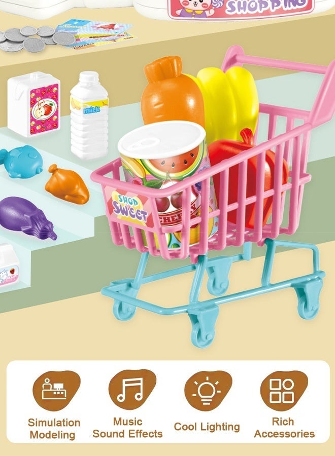 DURKU Cash Register Toy, Multi-Function Simulated Cash Register Toy with Shopping Cart, Calculator Supermarket Grocery Store Play set, Smart Cash Register Toy, Cash Register Toy with Light and Music - Image 3
